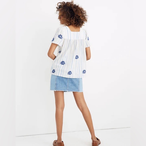 Madewell Floral Embroidered Stripe Butterfly Boho Top Size L - Picture 3 of 6
